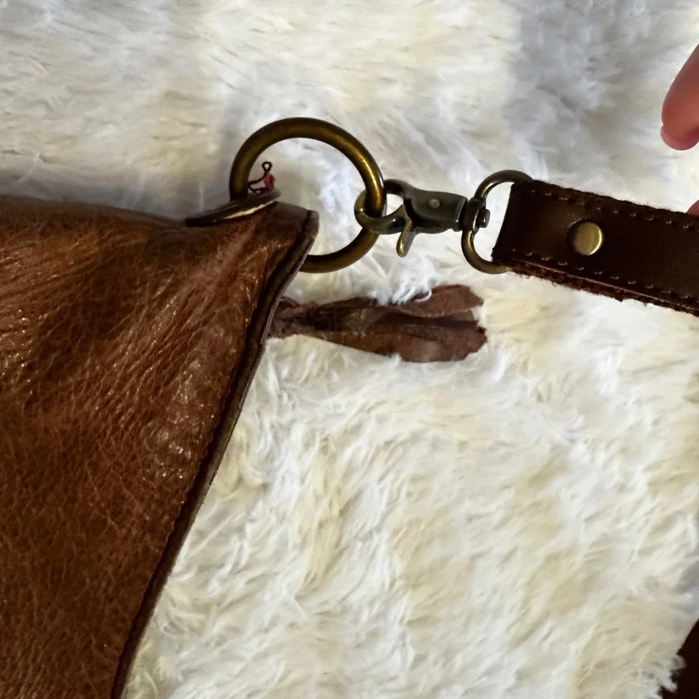 The Sak Hobo Bag Brown Leather Patchwork Snakeskin Accent‎ Shoulder Bag